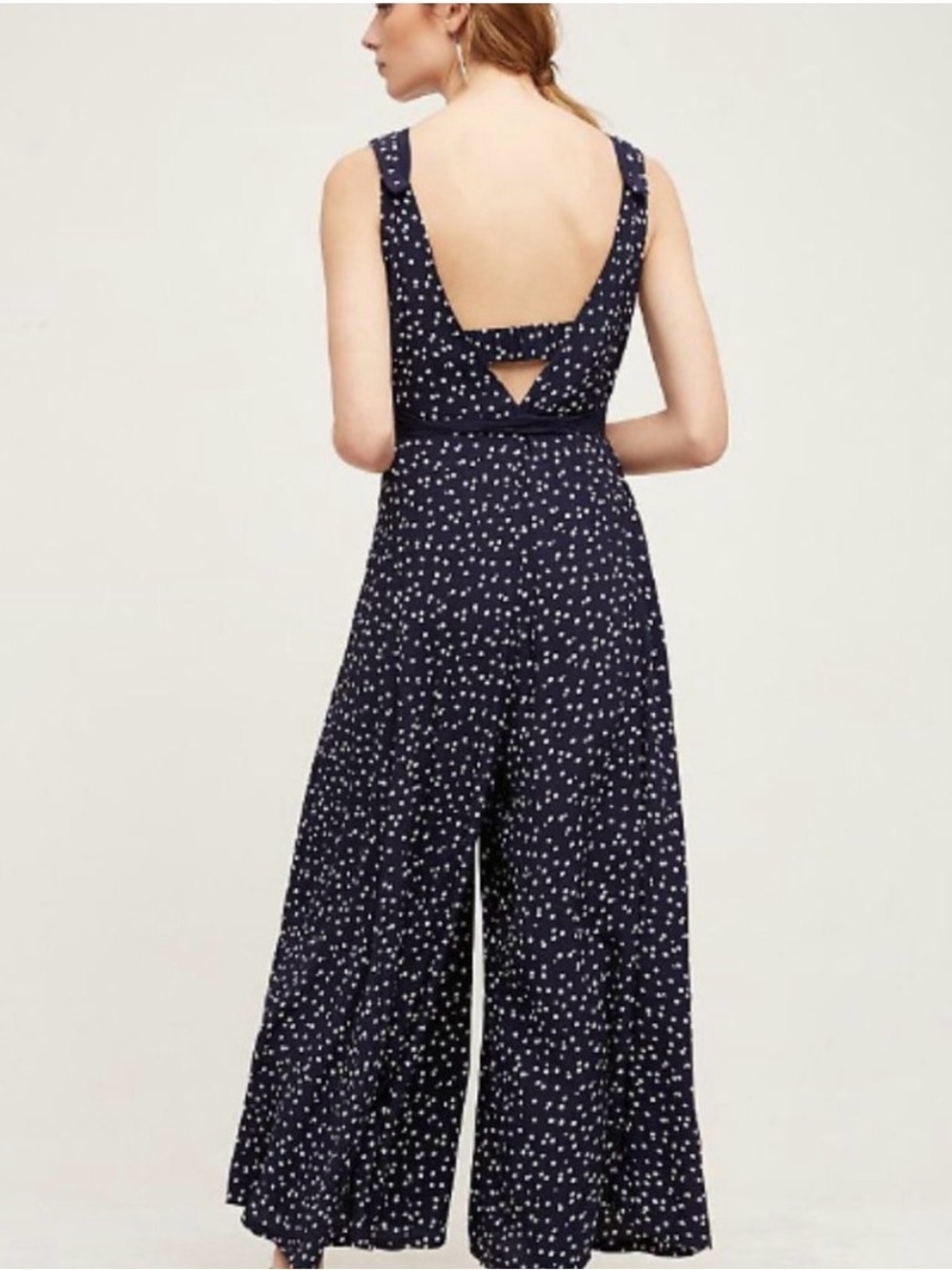 Anthropologie HD in Paris Tallulah Polka Dot Navy Wide Leg Jumpsuit - Picture 2 of 9